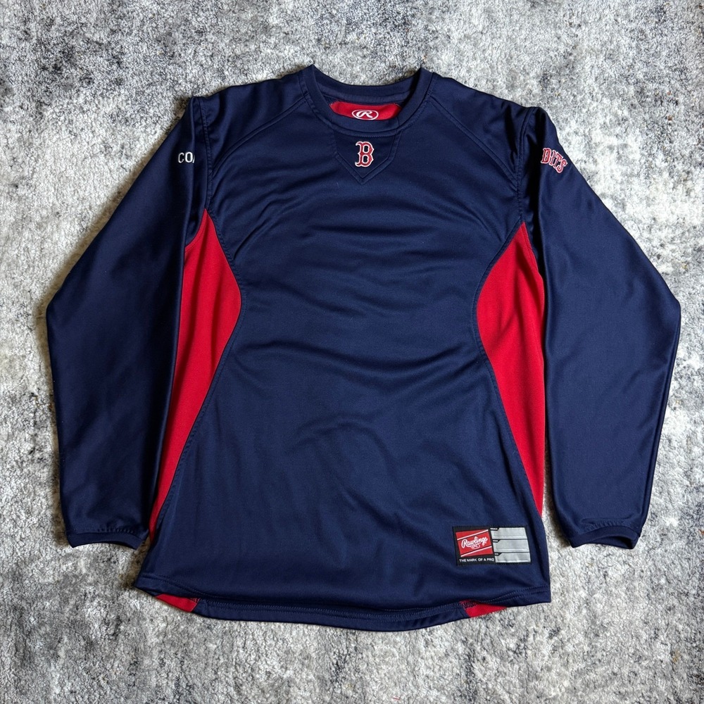 Rawlings Boston Red Sox Navy Red Long Sleeve Training Jersey Mens Medium Coach